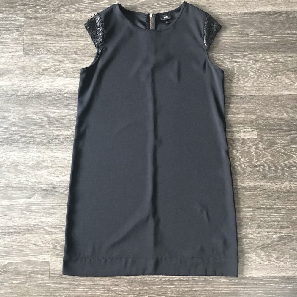 Black Sheath Dress with Sequined Capped Sleeves